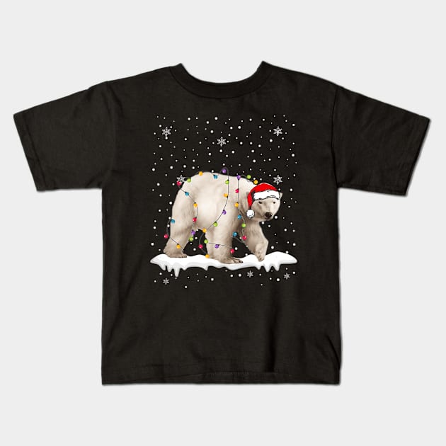 Santa Polar Bear Christmas Lights Animals Lover Kids T-Shirt by Mitsue Kersting